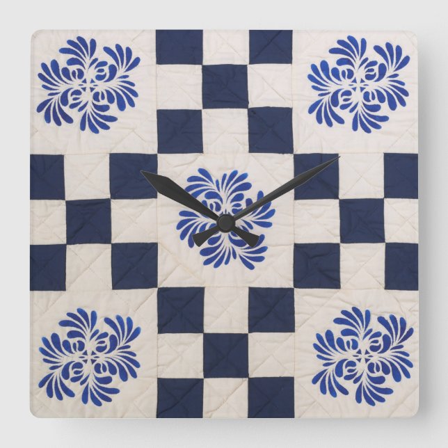 Reloj Cuadrado Tejido azul y blanco (Anverso)