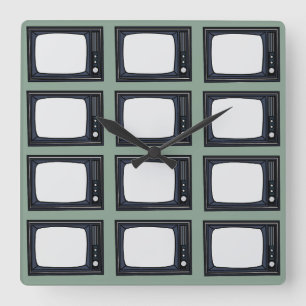 Reloj Cuadrado Televisor Patrón Clásico Antiguo de TV Retro