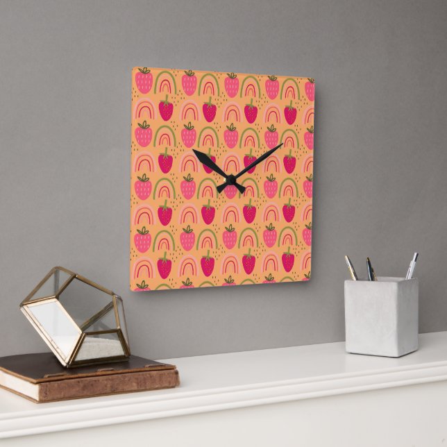 Reloj Cuadrado Tema Berry Bright (Oficina)