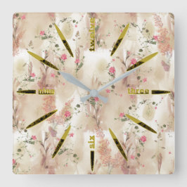 Reloj Cuadrado Tema botánico elegante de tono neutro de otoño