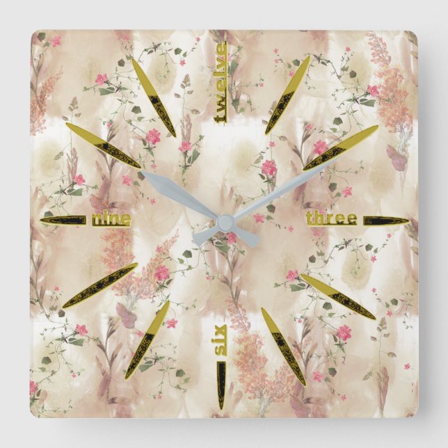 Reloj Cuadrado Tema botánico elegante de tono neutro de otoño (Anverso)