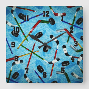 Reloj Cuadrado Tema del hockey sobre hielo azul