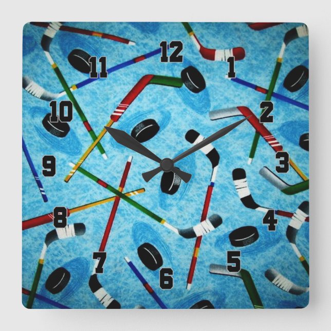 Reloj Cuadrado Tema del hockey sobre hielo azul (Anverso)