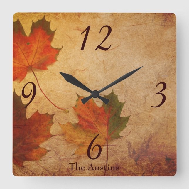 Reloj Cuadrado Tema hermoso del otoño (Anverso)