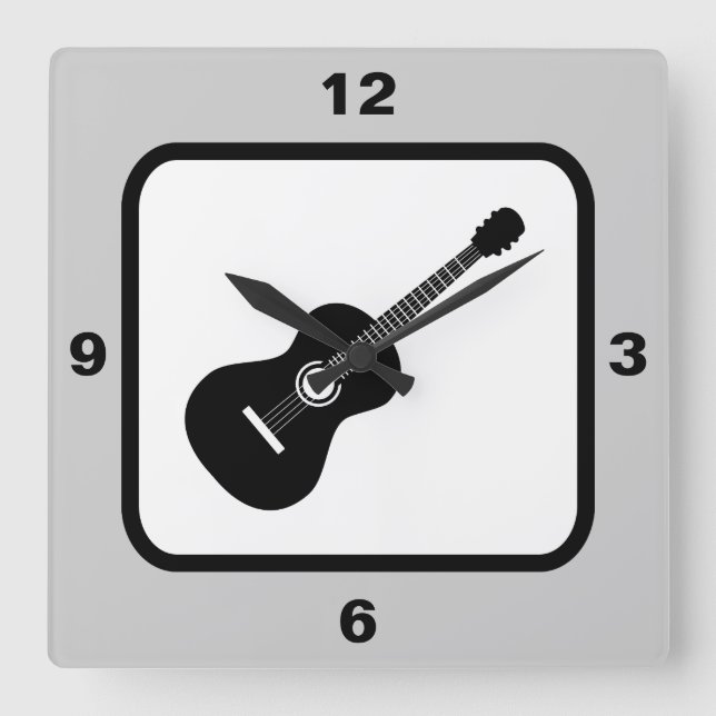 Reloj Cuadrado Tema musical de guitarra clásica (Anverso)