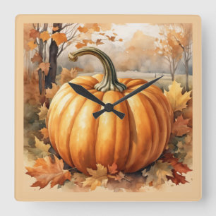 Reloj Cuadrado Temática de calabaza de la temporada otoño