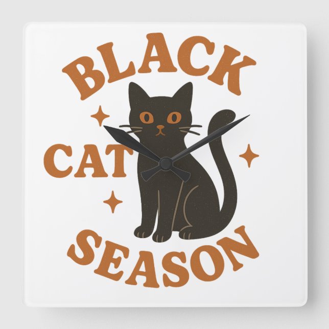 Reloj Cuadrado Temporada de gatos negros (Anverso)