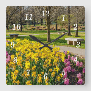 Reloj Cuadrado Temporada de primavera Flor Jardín Muro de la pare
