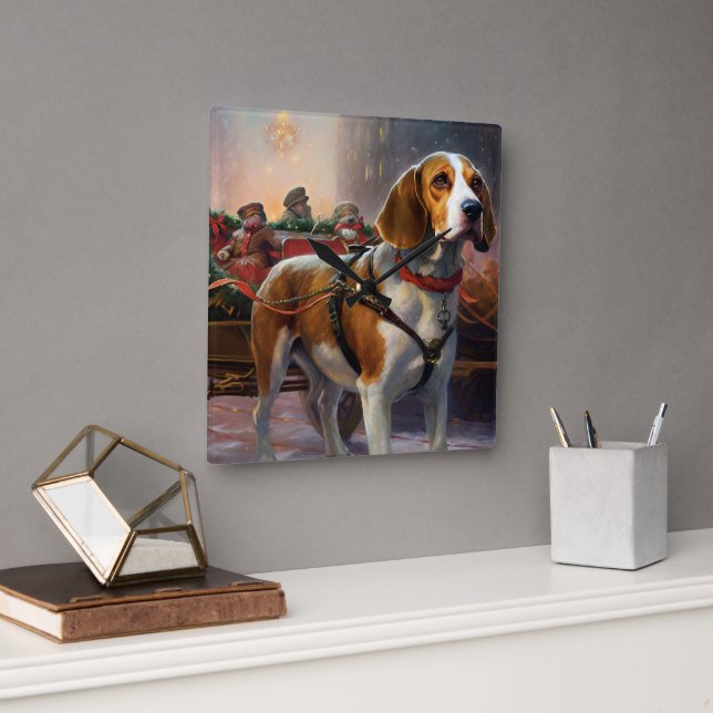 Reloj Cuadrado Temporada festiva de los Navidades Beagle (Oficina)
