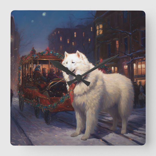 Reloj Cuadrado Temporada festiva de los Navidades Samoyed (Anverso)