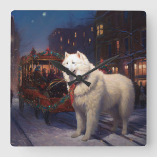 Reloj Cuadrado Temporada Festiva de Navidad Samoyedo