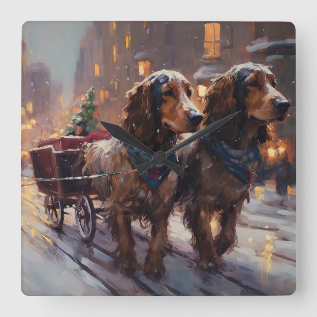 Reloj Cuadrado Temporada festiva de Navidades españoles de Cocker (Anverso)