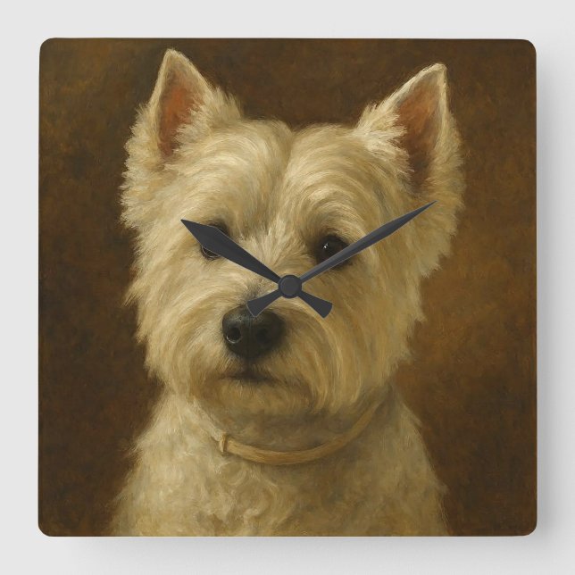 Reloj Cuadrado Terrier Blanco de West Highland (Anverso)