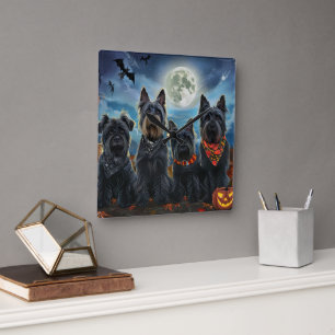 Reloj Cuadrado Terrier Escocés Halloween Espeluznante