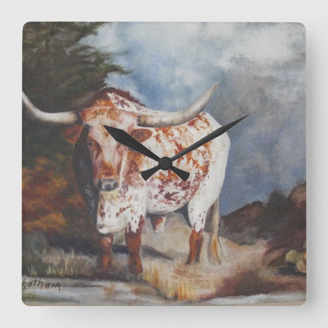 Reloj Cuadrado Texas Longhorn Clock (Anverso)