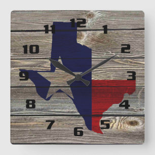 Reloj Cuadrado Texas rústico en madera de aspecto auténtico