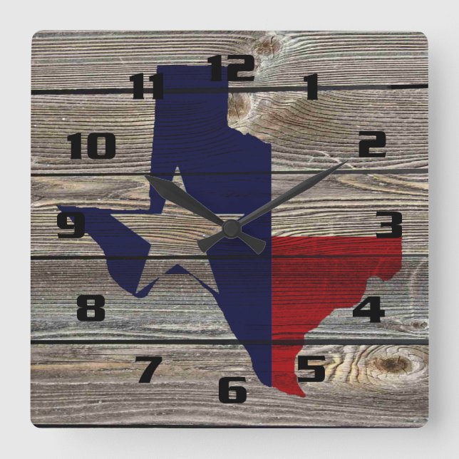 Reloj Cuadrado Texas rústico en madera de aspecto auténtico (Anverso)