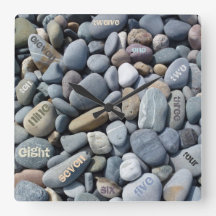 Text Numerals & Pebbles Rustic Square Wall Clock