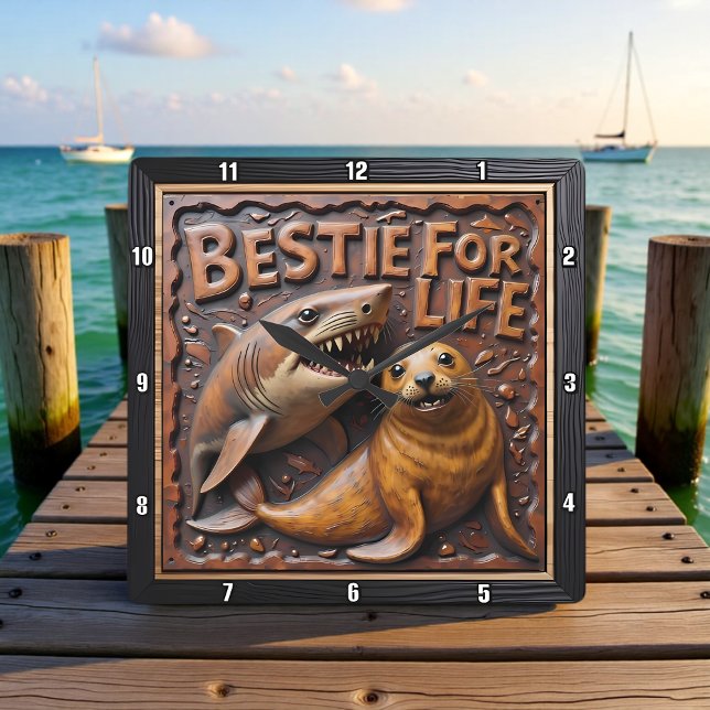 Reloj Cuadrado Texto de Amistad de Foca de Tiburón (Subido por el creador)