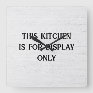 Reloj Cuadrado Texto de cocina sobre madera blanca