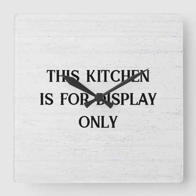 Reloj Cuadrado Texto de cocina sobre madera blanca (Anverso)