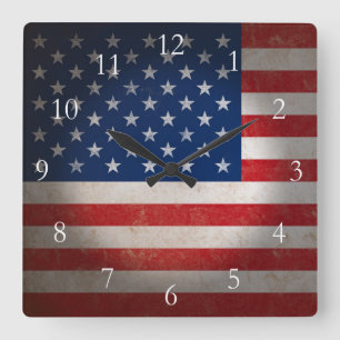 Reloj Cuadrado Texto de la bandera americana w/Custom del vintage