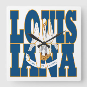 Reloj Cuadrado Texto de la bandera del estado de Louisiana