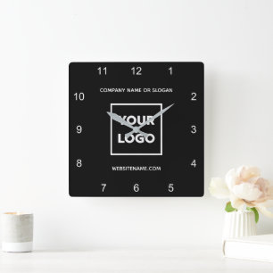 Reloj Cuadrado Texto de logotipo para empresas Personalizado Negr
