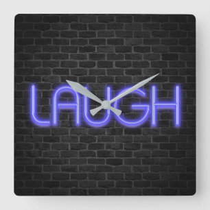 Reloj Cuadrado Texto en neón en ladrillo