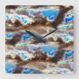 Reloj Cuadrado Textura azul y marrón manchada en una madera rugos