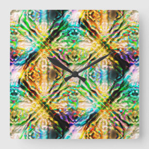 Reloj Cuadrado Textura colorida quemada de locura, cuadrados abst