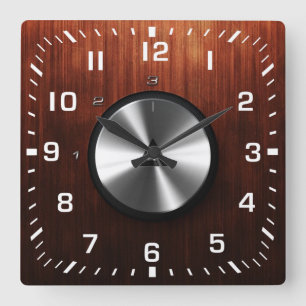 Reloj Cuadrado Textura de acero y madera modernos realistas y bri
