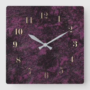 Reloj Cuadrado Textura de cuero de Borgoña