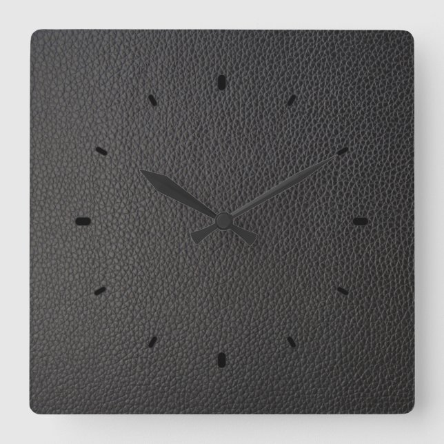 Reloj Cuadrado Textura de cuero negro falso (Anverso)
