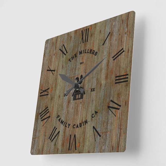 Reloj Cuadrado Textura de madera rústica Numeración romana Casa d (Ángulo)