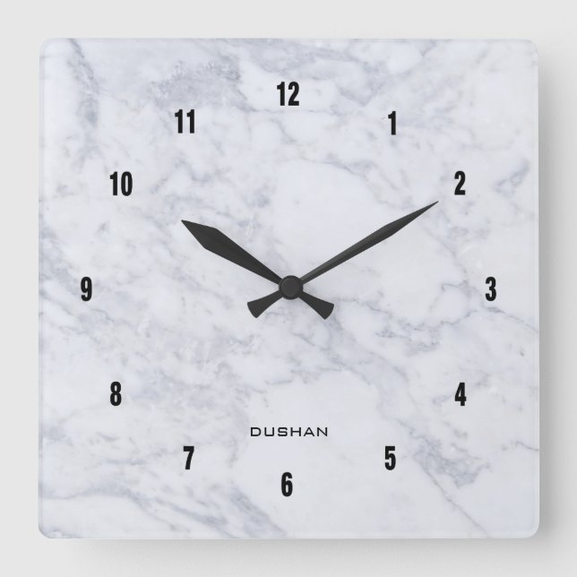 Reloj Cuadrado Textura de mármol blanco (Anverso)