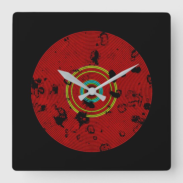 Reloj Cuadrado Textura de patrón de disco de vinilo multicolor ro (Anverso)