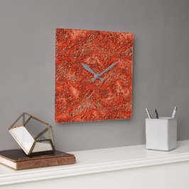 Reloj Cuadrado textura de pelusa pequeña en rojo cardinal a cobre