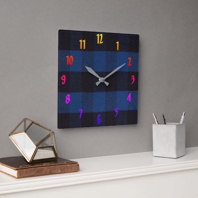 Reloj Cuadrado Textura del leñador azul de búfalo de hincha (Oficina)