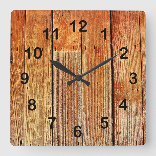 Reloj Cuadrado Textura del tablero de madera (Anverso)