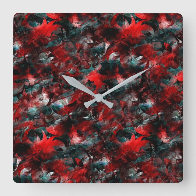 Reloj Cuadrado Textura en hojas rojas ostentosamente estropeadas  (Anverso)