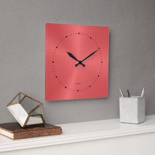 Reloj Cuadrado Textura simple de acero inoxidable de color rojo m