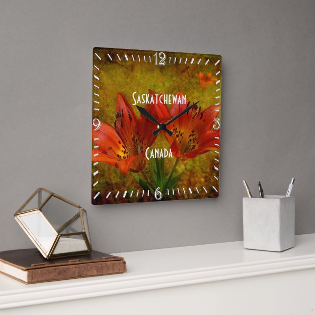 Reloj Cuadrado Textured Western Red Prairie Lily Icon (Oficina)
