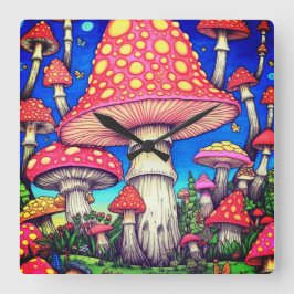 Reloj Cuadrado The Colorful Red and Yellow Mushrooms on a  