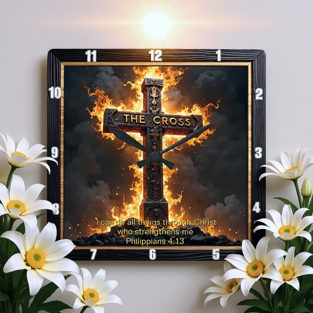 Reloj Cuadrado The Cross Medallion Power Philippians 4:13 Verse (Subido por el creador)