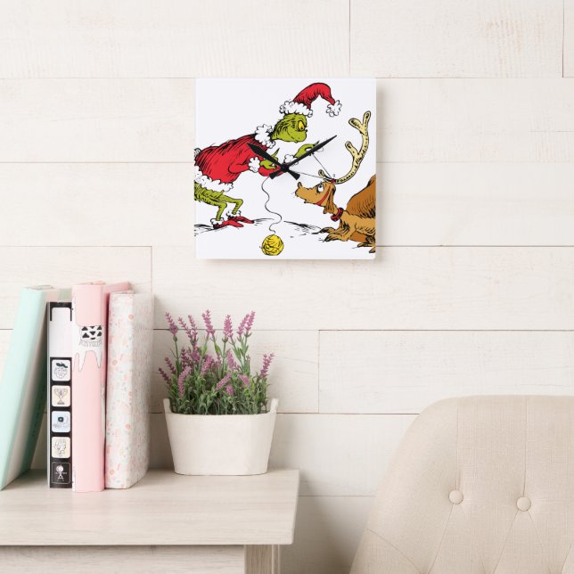 Reloj Cuadrado The Grinch Prepares Max the Reindeer (Sala de lectura)