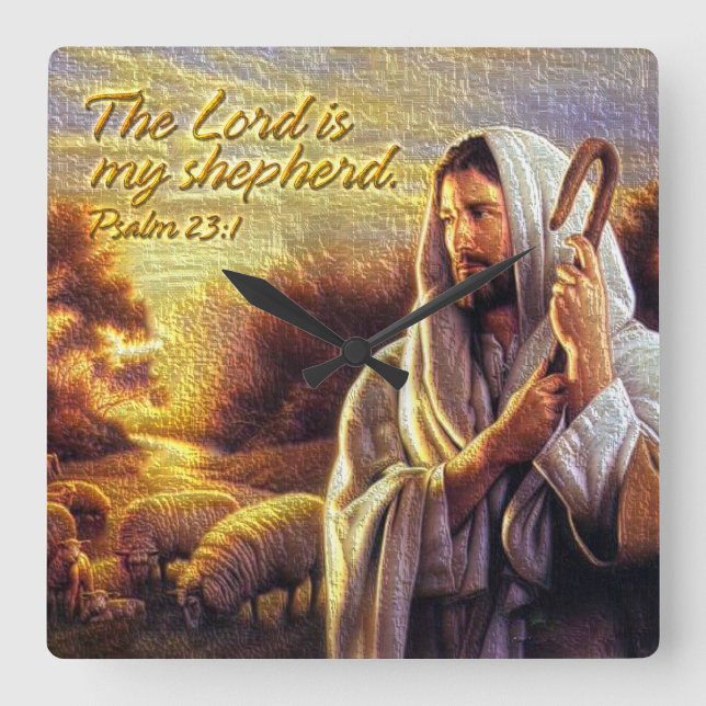 Reloj Cuadrado The Lord is my shepherd Psalm 23:1 Wall Clock (Anverso)