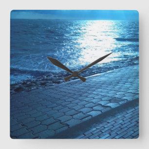 Reloj Cuadrado The Sea Shore, Serenity Blue Nature Photo Clock