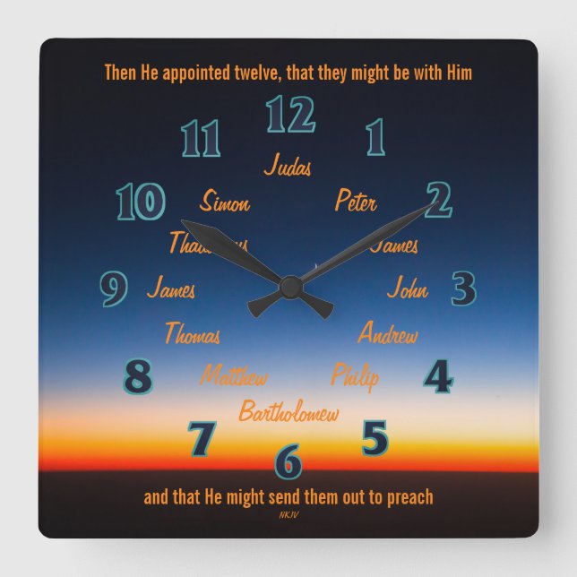 Reloj Cuadrado The Twelve Apostles of Jesus Square Wall Clock (Anverso)