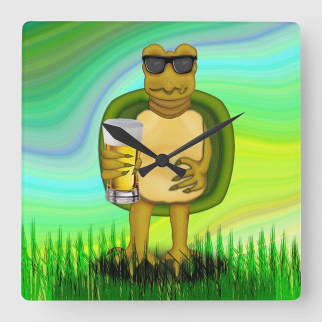 Reloj Cuadrado Thirsty Turtle (Anverso)